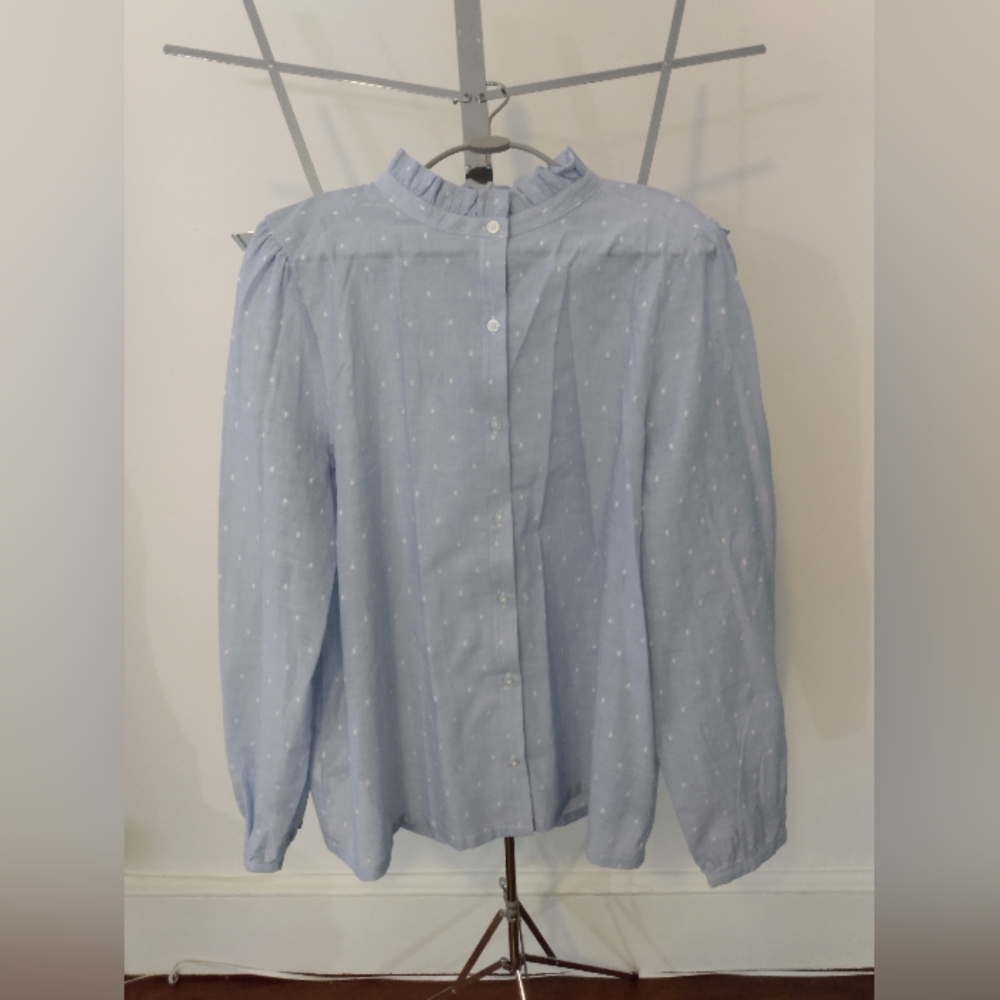 Ann Taylor Outlet 100% Cotton Light Summery Polka Dot Chambrey Top